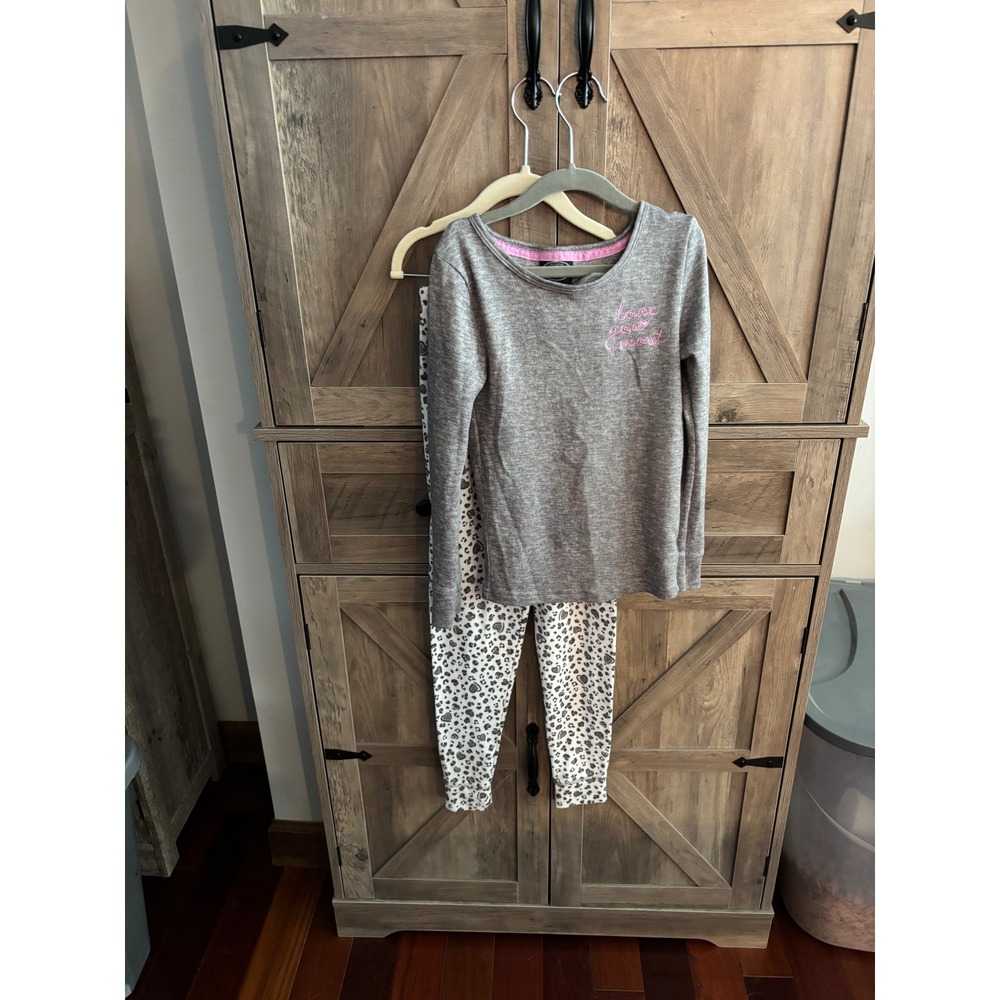 Laura Ashley Girls Gray Love You Most Leopard Heart Pajama Set Size 6X